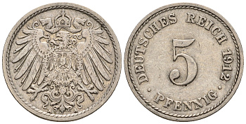 Германия 5 пфеннигов 1912 A, KM 11, J. 12 медно-никель 220-637