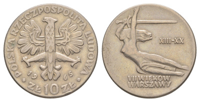 Польша 10 злотых 1965 700 лет Варшаве, Ника Y 54 медно-никель 4389-322