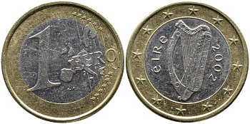 Ирландия 1 евро 2002 KM 38 биметалл 4390-1024