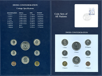 Швейцария набор из 8 монет 1981-1983 серия наборы мира, запайка в буклете с маркой    UNC  14-01-03-15