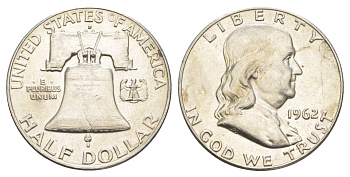 США 1/2 доллара (50 центов) 1962 Бенджамин Франклин, колокол KM 199 серебро    4653-134