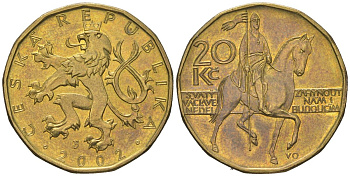 Чехия 20 крон 2002 KM 5 сталь плакированная латунью aUNC 190-852
