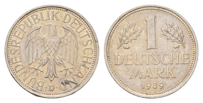 ФРГ 1 марка 1989 D KM 110, J. 385 медно-никель 186-1226