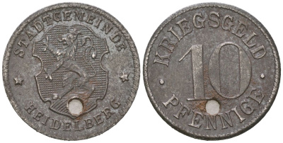 Гейдельберг 10 пфеннигов ND (1918-1919) Funck 203.1, Men18 14006.2 железо 188-951