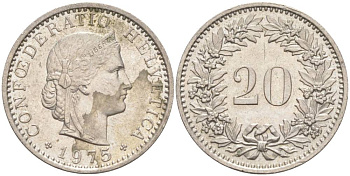 Швейцария 20 раппенов 1975 KM 29a медно-никель 55-945