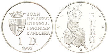 Андорра 1 динер 1997 40 лет подписанию Римского соглашения, евро KM 127 серебро PROOF 441-242