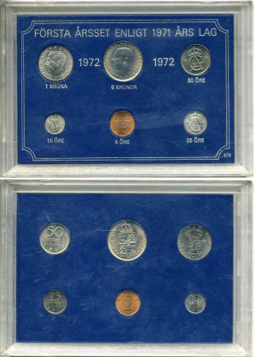 Швеция набор из 6 монет 1972 Густав VI Адольф (1950-1973), в пластике UNC 4-4-1-22