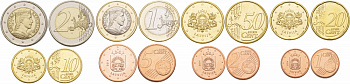 Латвия евронабор из 8 монет 2014 (1, 2, 5, 10, 20, 50 евроцентов, 1, 2 евро), две монеты биметалл UNC N2-44