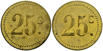 Франция 25†сантимов XIX-XX век ресторанный жетон латунь 4166-1056
