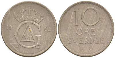 Швеция 10 эре 1963 Густав VI Адольф (1950-1973) KM 835 медно-никель UNC 187-817