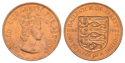 Джерси 1/12 шиллинга 1966 900 лет Нормандскому завоеванию KM 26 бронза UNC 4634-311