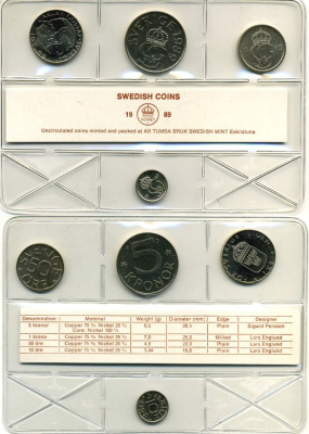 Швеция набор из 4 монет 1989 Карл XVI Густав (1973- ) официальный набор монетного двора UNC 8-1-03-12