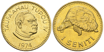 Тонга 1 сенити 1974 король Тауфа’ахау Тупоу IV (1967-2006), черепаха KM 27 a латунь  UNC  220-1059