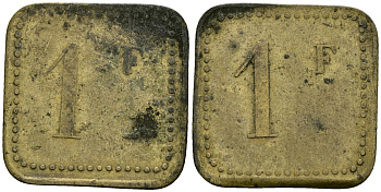 Франция 1 франк XIX-XX век ресторанный жетон латунь 4166-817