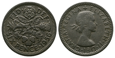 Великобритания 6 пенсов 1956 Елизавета II (1952-2022) KM 903, Spink 4149 медно-никель 4381-654