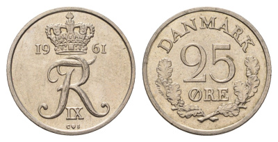 Дания 25 эре 1961 C. S, Фредерик IX (1947-1972) KM 850 медно-никель 3336-635