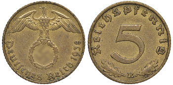 Германия 5 рейхспфеннигов 1938 E KM 91, J. 363 алюминиевая бронза 4602-1257