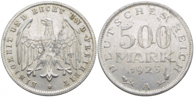 ГЕРМАНИЯ 500 МАРОК 1923 A KM 36, J. 305 алюминий 3718-917