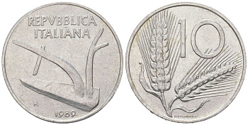 Италия 10 лир 1989 R, колосья, плуг KM 93 алюминий aUNC 4616-831