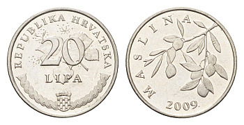 Хорватия 20 лип 2009 нечетный год KM 7 сталь плакированная никелем UNC 4659-723