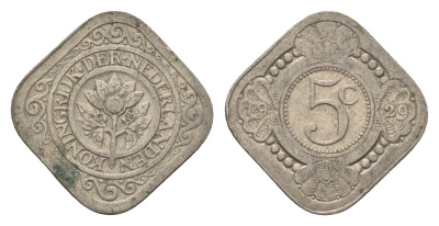 Нидерланды 5 центов 1929 Вильгельмина (1890-1948) KM 153 медно-никель 4611-1226