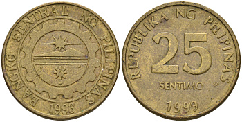 Филиппины 25 сентимо 1999  KM 271 латунь    4115-424