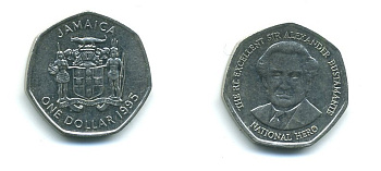 Ямайка 1 доллар 1995 Александр Бустаманте KM 164 никелированная сталь 4364-1026