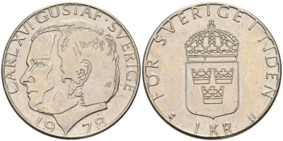 Швеция 1 крона 1978 U, Карл XVI Густав (1973- ) KM 852 медно-никель 4557-426