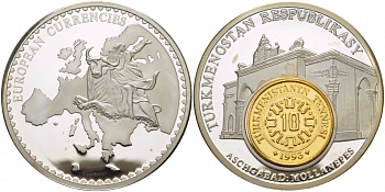 Нидерланды медаль ND монета на медали,серия доевровые монеты, Туркменистан, Ашхабад, мавзолей  серебрение PROOF 1090-1-42