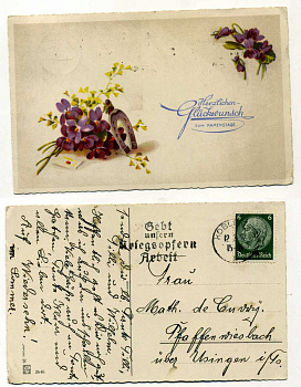 ГЕРМАНИЯ ОТКРЫТКА 1937 С ДНЕМ СВЯТОГО ИМЯНИ, ПИСЬМО ИЗ ТРУДОВОГО ЛАГЕРЯ бумага 2193-20