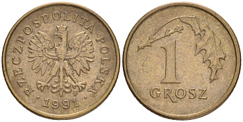ПОЛЬША 1 ГРОШ 1991 MW KM 276 латунь 4516-734
