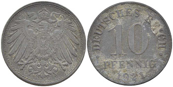 ГЕРМАНИЯ 10 ПФЕННИГОВ 1921 (1917-1922) KM 26, J. 299, Weege 8 цинк 210-247