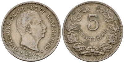 Люксембург 5 сантимов 1908 Вильгельм IV (1905-1912) KM 26 медно-никель 4602-346