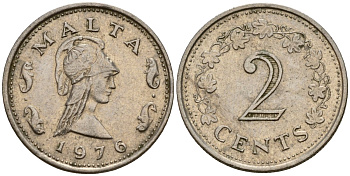 Мальта 2 цента 1976 Пентесилея, царица амазонок KM 9 медь цинк 4154-667