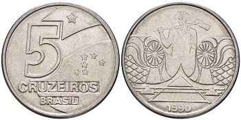Бразилия 5 крузейро 1990 фермер KM 618.1 нержавеющая сталь 3457-816