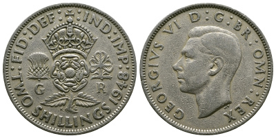 Великобритания 2 шиллинга (флорин) 1948 Георг VI (1936-1952) KM 865, Spink 4102 медно-никель 4381-1221