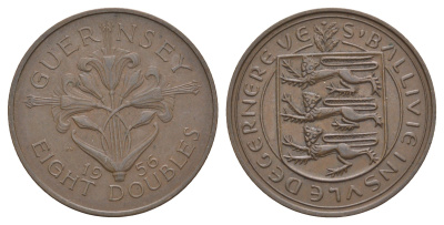 Гернси 8 дублей (даблов) 1956 KM 16 бронза 4545-536