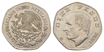 Мексика 10 песо 1976 Мигель Идальго-и-Костилья KM 477.1 медно-никель UNC 57-716