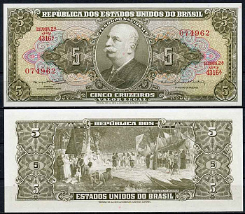 Бразилия 5 крузейро ND (1962-1964) серия 4316, Estampa 2A, Барао до Рио Бранко Pick 176 d бумага UNC (пресс) 2196-38-2-1