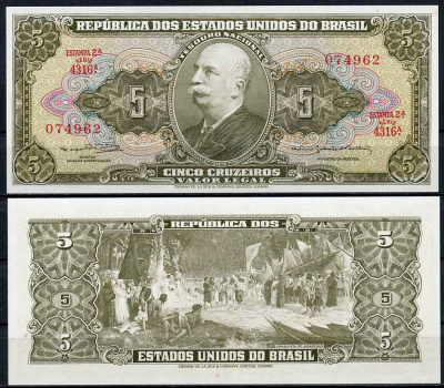 Бразилия 5 крузейро ND (1962-1964) серия 4316, Estampa 2A, Барао до Рио Бранко Pick 176 d бумага UNC (пресс) 2196-38-2-1