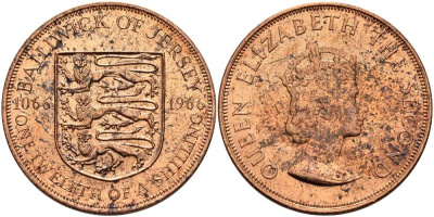 Джерси 1/12 шиллинга 1966 900 лет Нормандскому завоеванию KM 26 бронза UNC 4512-334