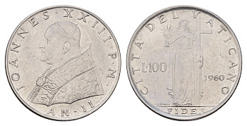 Ватикан 100 лир 1960 KM 64 нержавеющая сталь 54-2116