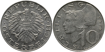 АВСТРИЯ 10 ШИЛЛИНГОВ 1976 KM 2918 никель плакированный медно-никелем 33-654