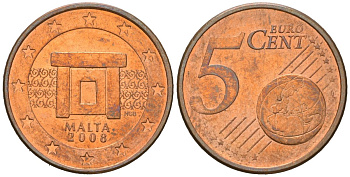 Мальта 5 евроцентов 2008 F KM 127 сталь плакированная медью UNC 4551-1237