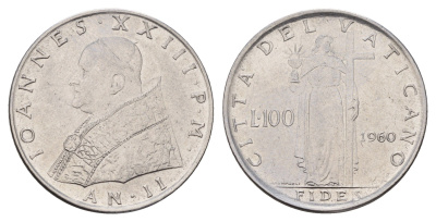 Ватикан 100 лир 1960 KM 64 нержавеющая сталь 54-2116