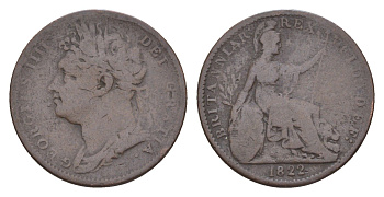 Великобритания 1 фартинг 1822 Георг IV (1820-1830) KM 677, Spink 3822 бронза 4658-867