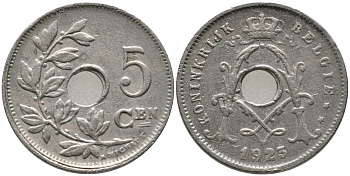 БЕЛЬГИЯ 5 САНТИМОВ 1923 BELGIE KM 67 медно-никель 76-124