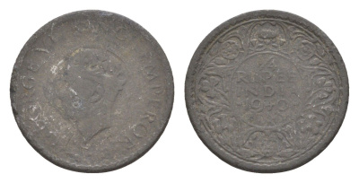 Британская Индия 1/4 рупии 1940 подделка в ущерб обращению, Георг VI (1936-1952) тип KM 545 беллый металл 4649-332