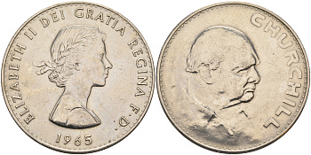Великобритания 1 крона (5 шиллингов) 1965 Уинстон Черчилль, Елизавета II (1952-2022) KM 910, Spink 4144 медно-никель 4552-814