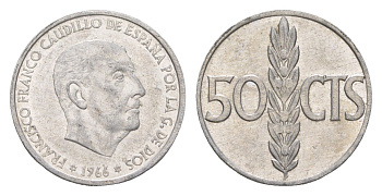 Испания 50 сентимо 1966 (73) Франсиско Франко KM 795 алюминий 4611-445